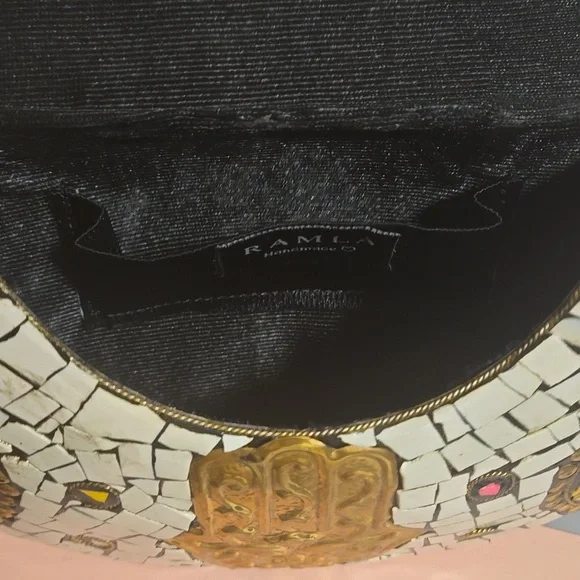 NWOT Ramla Mosaic Handmade Bag white with gold tones, colorful w/ crossbody stra - Picture 5 of 6